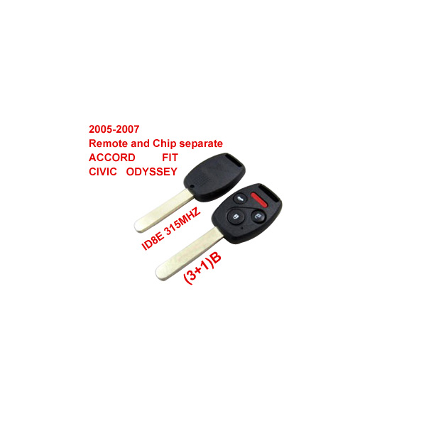 Remote Key for 2005-2007 Honda (3+1) Button and Chip Separate ID8E (315 MHZ) fit ACCORD FIT CIVIC ODYSSEY