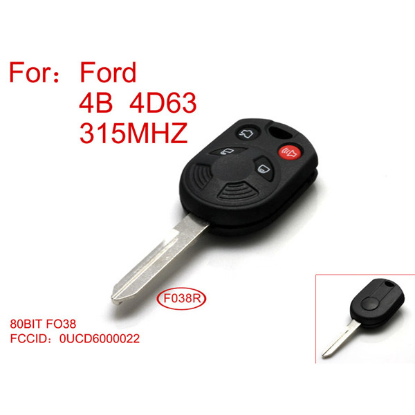 Remote Key for Ford 4D63-80BIT 4 Button 315 mhz