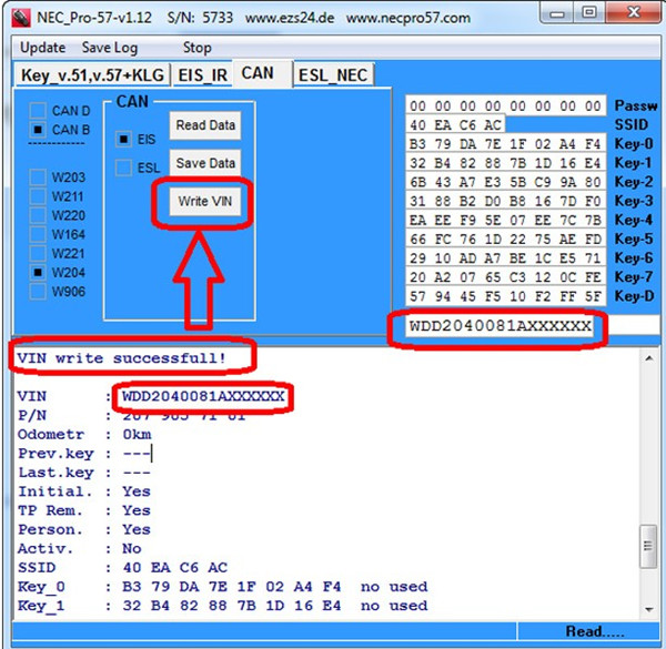 Write New VIN Number Process Display